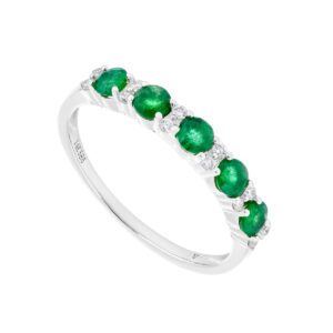 Anillo en oro blanco con diamantes y esmeraldas
