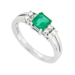 Anillo de oro blanco con esmeralda y diamantes