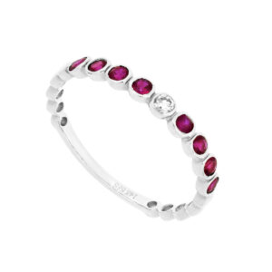 Churumbela en oro blanco con diamante y rubíes