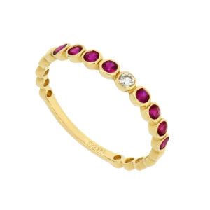 Churumbela en oro amarillo con diamante y rubíes