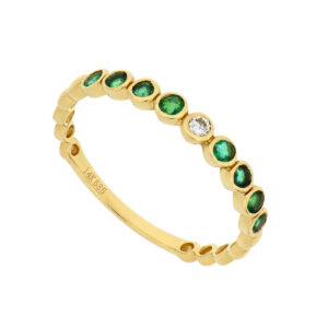 Churumbela en oro amarillo con diamante y esmeraldas