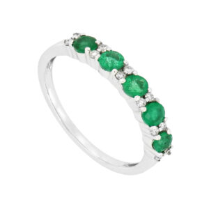 Anillo en oro blanco con diamantes y esmeraldas