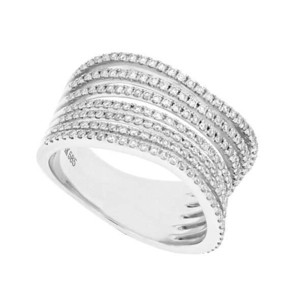 Anillo de aros ondulados en oro blanco con 206 diamantes
