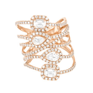 Anillo múltiple de oro rosa con diamantes
