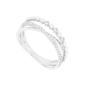 Anillo cruzado de oro blanco con diamantes