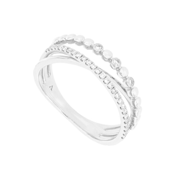 Anillo cruzado de oro blanco con diamantes