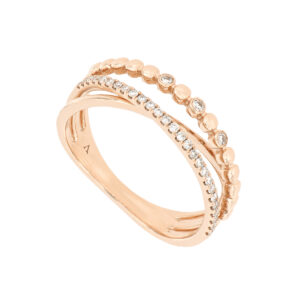 Anillo cruzado de oro rosa con diamantes