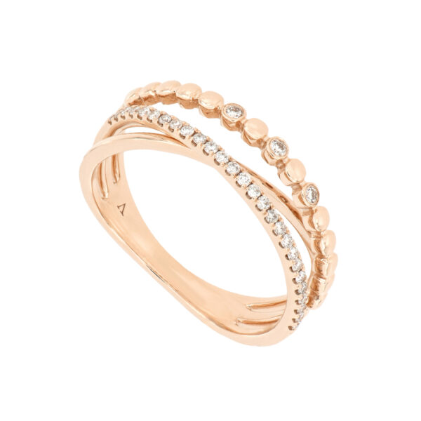 Anillo cruzado de oro rosa con diamantes