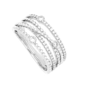 Anillo cruzado de oro blanco con diamantes
