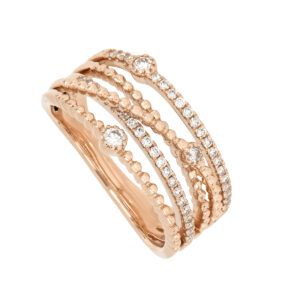 Anillo cruzado de oro rosa con diamantes