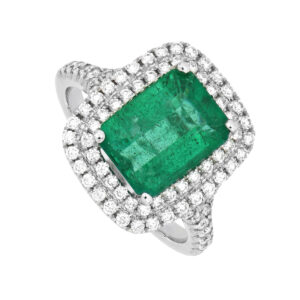 Anillo de oro blanco con esmeralda y diamantes