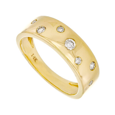 Anillo plano de oro amarillo con diamantes