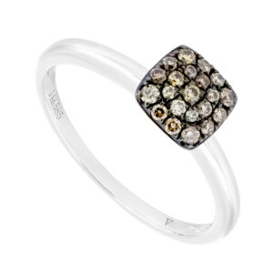 Anillo cuadro de oro blanco con diamantes champagne