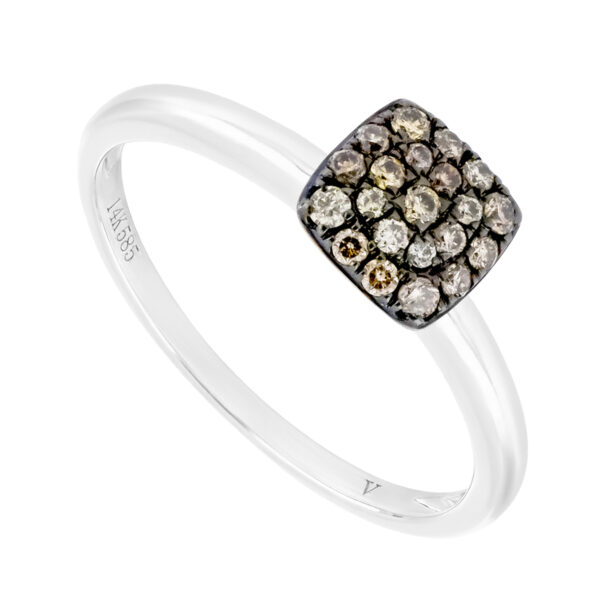Anillo cuadro de oro blanco con diamantes champagne