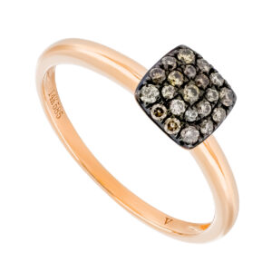 Anillo cuadro de oro rosa con diamantes champagne