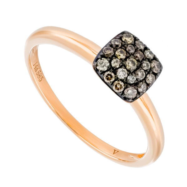 Anillo cuadro de oro rosa con diamantes champagne