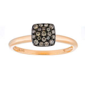 Anillo cuadro de oro rosa con diamantes champagne - Imagen 3