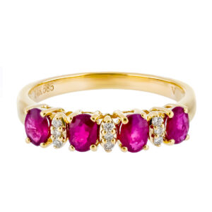 Anillo de oro amarillo con rubíes y diamantes - Imagen 3