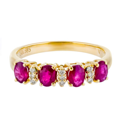 Anillo de oro amarillo con rubíes y diamantes - Imagen 3