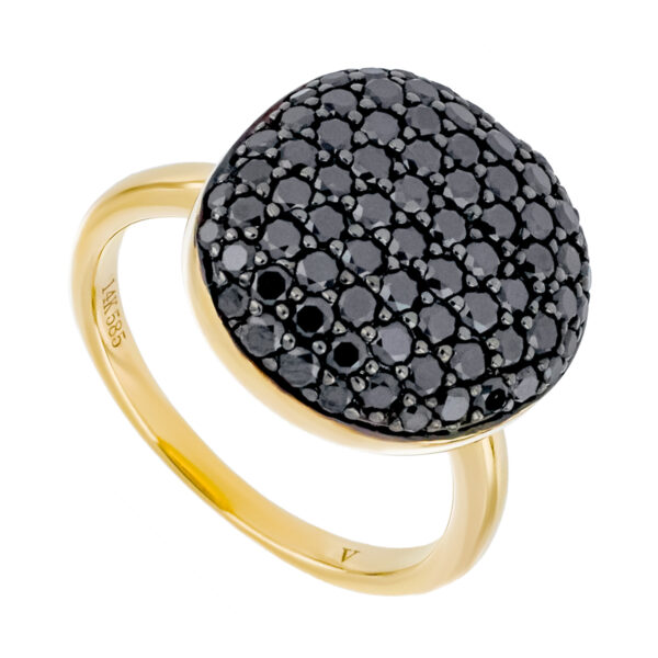 Anillo pesado de oro amarillo con diamantes negros