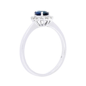 Anillo de oro blanco con zafiro y diamantes - Imagen 2