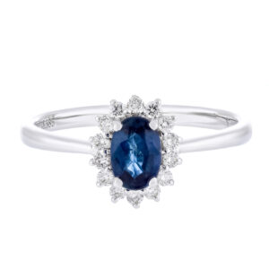 Anillo de oro blanco con zafiro y diamantes - Imagen 3