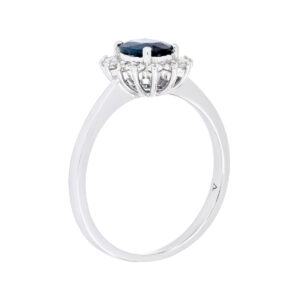 Anillo de oro blanco con zafiro y diamantes - Imagen 2