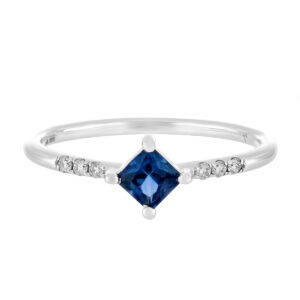 Anillo de oro blanco con zafiro y diamantes - Imagen 3