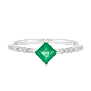 Anillo de oro blanco con esmeralda y diamantes - Imagen 3