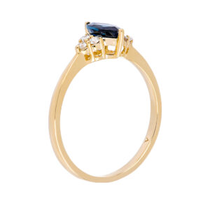 Anillo de oro amarillo de 14kts con zafiro y diamantes - Imagen 2