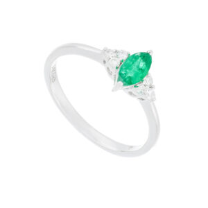 Anillo de oro blanco con esmeralda y diamantes