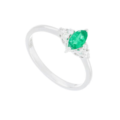 Anillo de oro blanco con esmeralda y diamantes
