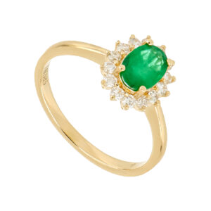 Anillo de oro amarillo con esmeralda y diamantes