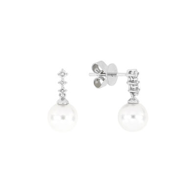 Aretes de oro blanco con perlas y diamantes
