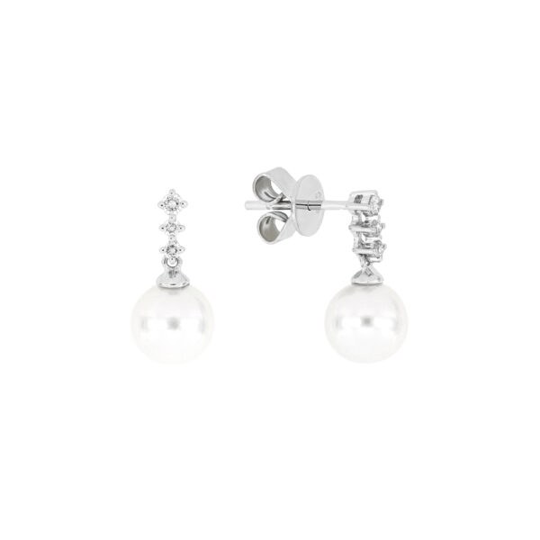 Aretes de oro blanco con perlas y diamantes