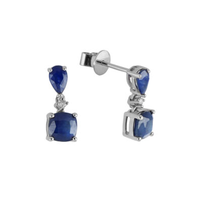 Aretes de oro blanco con zafiros y diamantes
