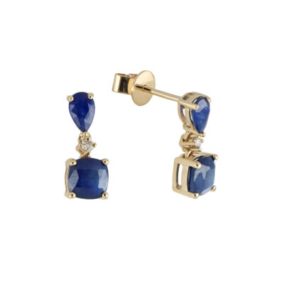 Aretes de oro amarillo con zafiros y diamantes