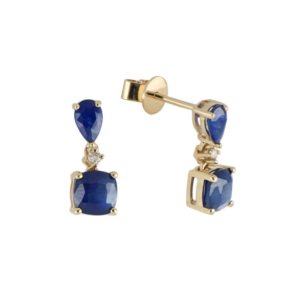 Aretes de oro amarillo con zafiros y diamantes