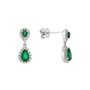 Aretes en oro blanco con diamantes y esmeraldas