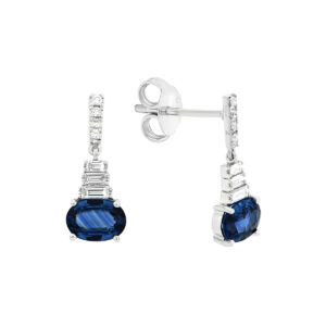Aretes de oro blanco con diamantes y zafiro