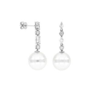 Aretes de oro blanco con perlas y diamantes