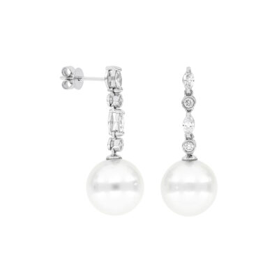 Aretes de oro blanco con perlas y diamantes