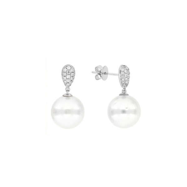 Aretes de oro blanco con perlas y diamantes