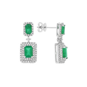 Aretes de oro blanco con esmeraldas y diamantes