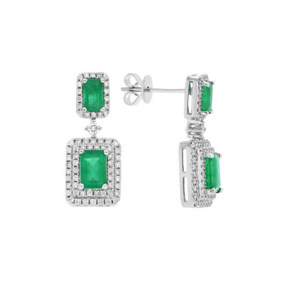 Aretes de oro blanco con esmeraldas y diamantes