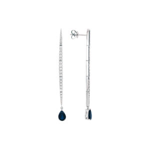 Aretes largos de oro blanco con diamantes y zafiros