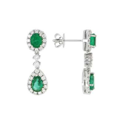 Aretes en oro blanco con diamante y esmeralda