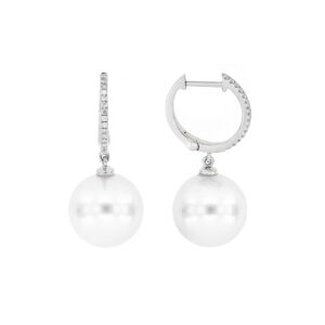 Aretes en oro blanco con perla y diamantes