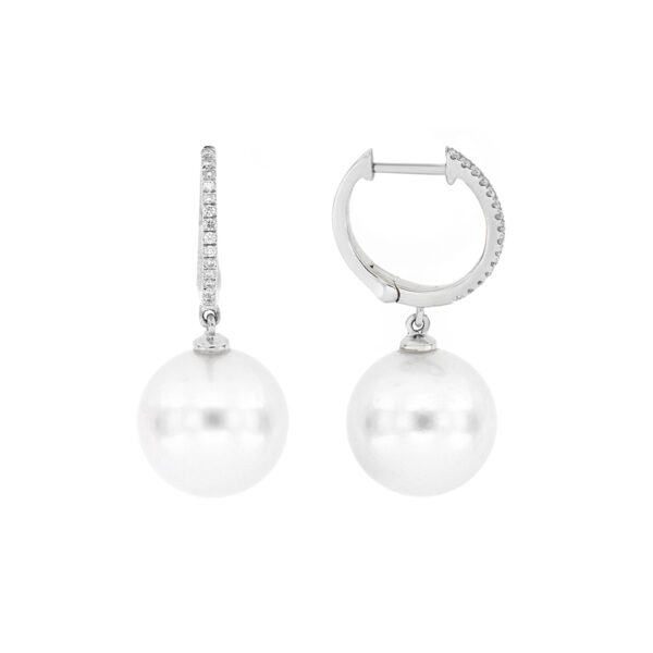 Aretes en oro blanco con perla y diamantes