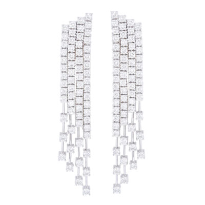 Aretes fiesta de oro blanco con diamantes